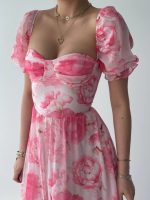 ŞİFON KUMAŞ DİJİTAL DESEN BASKILI ELBİSE - Görsel 6