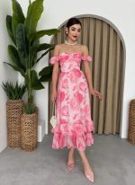 ŞİFON KUMAŞ DİJİTAL DESEN BASKILI ELBİSE - Görsel 7