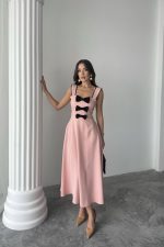 Pudra Fiyonk Garnili Dantelli Elbise - Görsel 2