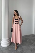 Pudra Fiyonk Garnili Dantelli Elbise - Görsel 3