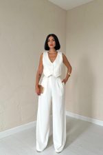 Ekru Klas Ceket Ve Yelek Ve Pantolon Takım - Görsel 2