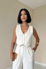 Ekru Klas Ceket Ve Yelek Ve Pantolon Takım - Görsel 3