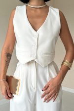 Ekru Klas Ceket Ve Yelek Ve Pantolon Takım - Görsel 4