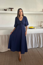 V YAKA DÖKÜMLÜ ELBİSE - Görsel 3