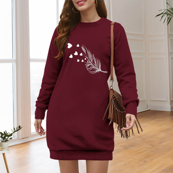 Kadın Uzun Kollu Bisiklet Yaka Desenli Viskon Iki Iplik Elbise