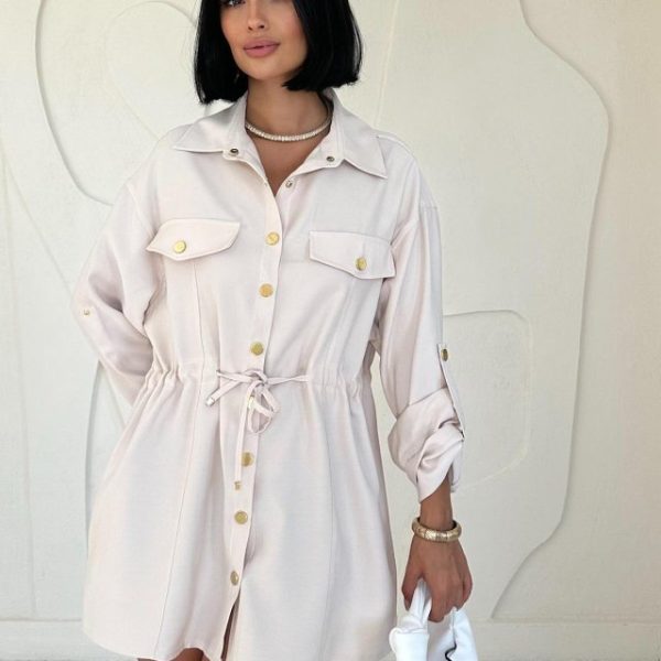 Bej Çıtçıtlı Tünelli Gömlek