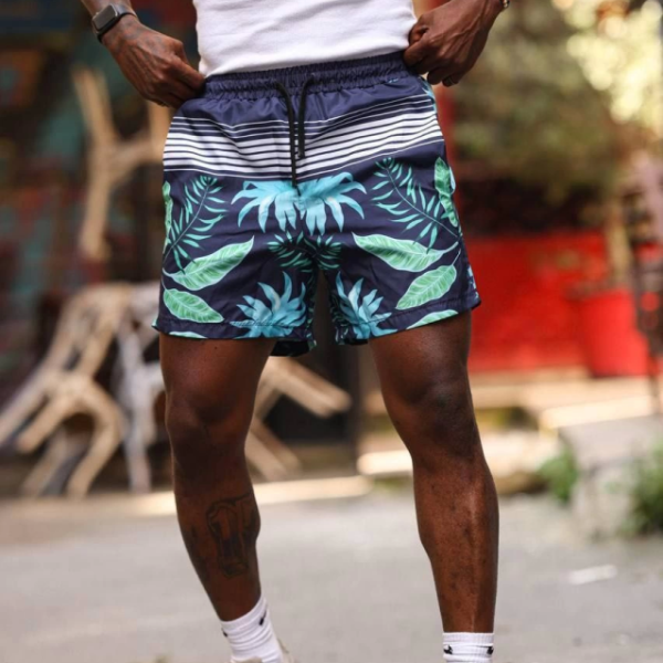 Erkek Palmiye Desenli Deniz Cepli Şort