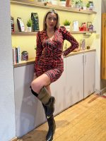 Kadın Uzun Kollu Kruvaze Yaka ön Kısım Büzgülü Zebra Desen Dalgıç Elbise - Görsel 2