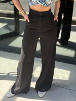 Kadın Yüksek Bel Geniş Paça Detaylı Cepli Ithal Krep Pantolon - Görsel 3