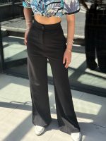 Kadın Yüksek Bel Geniş Paça Detaylı Cepli Ithal Krep Pantolon - Görsel 4