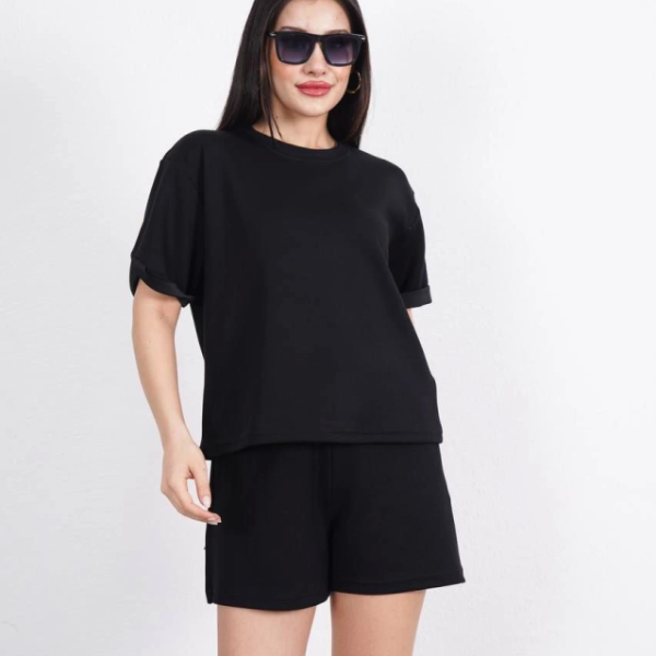 Osy Modal Yumuşak Dokulu Kumaş Bisiklet Yaka T-shirt Kısa Şort İkili Takım