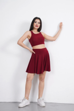 Sendy Kumaş Bisiklet Yaka Crop Şortlu Etek Ikili Takım