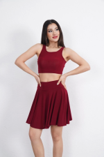 Sendy Kumaş Bisiklet Yaka Crop Şortlu Etek Ikili Takım - Görsel 4