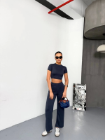 Osy Modal Yumuşak Dokulu Kumaş Kısa Kollu Crop Alt Ispanyol Paça Pantalon Ikili Takım