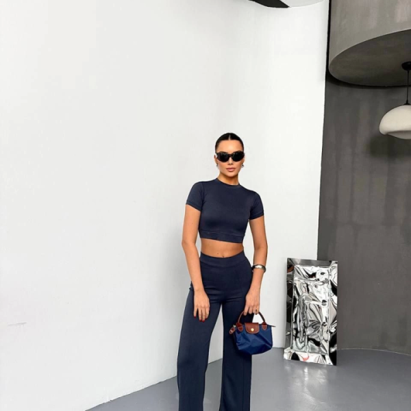 Osy Modal Yumuşak Dokulu Kumaş Kısa Kollu Crop Alt Ispanyol Paça Pantalon Ikili Takım