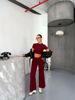 Osy Modal Yumuşak Dokulu Kumaş Kısa Kollu Crop Alt Ispanyol Paça Pantalon Ikili Takım - Görsel 2