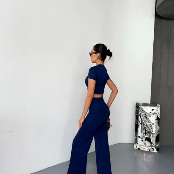 Osy Modal Yumuşak Dokulu Kumaş Kısa Kollu Crop Alt Ispanyol Paça Pantalon Ikili Takım