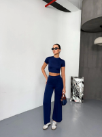 Osy Modal Yumuşak Dokulu Kumaş Kısa Kollu Crop Alt Ispanyol Paça Pantalon Ikili Takım - Görsel 3