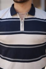 Erkek Yakalı Fermuarlı çift Renk Kısa Kollu T-shirt - Görsel 3
