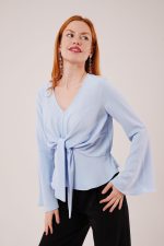 Ön Bağlamalı Volan Kol Bebe Mavisi Bluz - Görsel 4