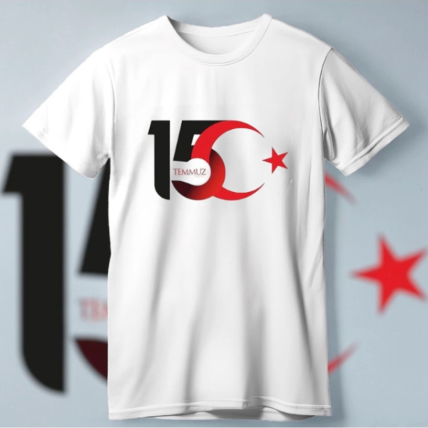 15 Temmuza Özel Tasarım Ay Yıldız Baskılı T-shirt