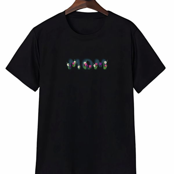 Anneler Gününe Özel Tasarım Mom Çiçek Baskılı T-shirt