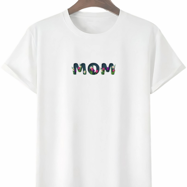 Anneler Gününe Özel Tasarım Mom Çiçek Baskılı T-shirt