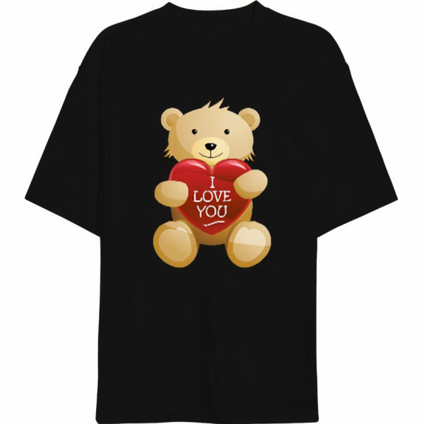Sevgililer Günü İçin Özel Tasarım I Love You Ayı Baskılı T-shirt