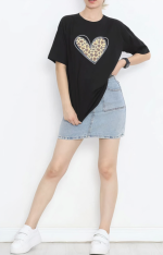 Sevgililer Günü İçin Özel Tasarım Leopar Kalp Baskılı T-shirt