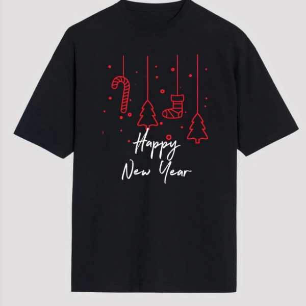 Happy New Year Baskılı T-shirt