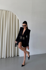 TEK DÜĞME CEKET 3 TOKALI KEMER SÜSLÜ - Görsel 4