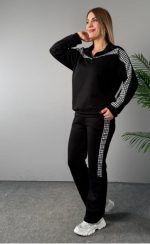 Kadın Fermuar Ve Ekose Detay Sweatshirt Ve Pantolon üç Iplik Kumaş Ikili Takım - Görsel 2