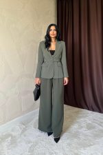 Haki Cep Kapaklı Ve Kemerli Ceket