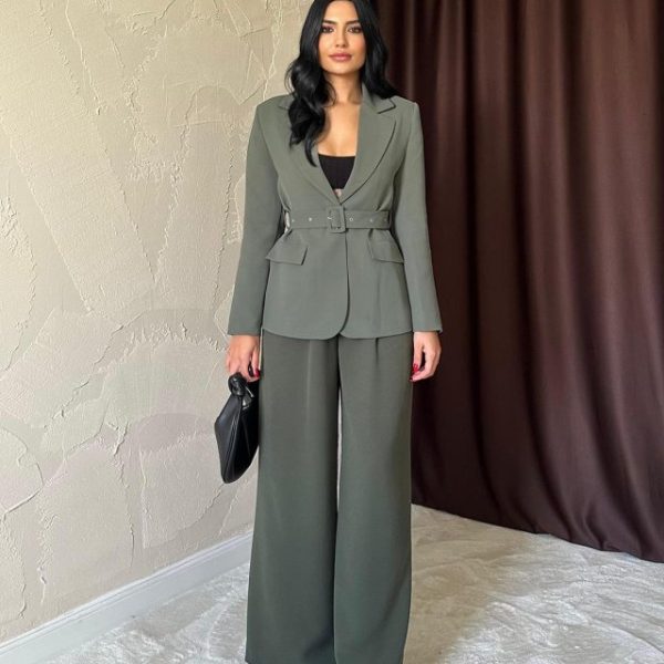 Haki Cep Kapaklı Ve Kemerli Ceket