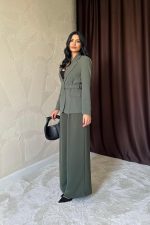 Haki Cep Kapaklı Ve Kemerli Ceket - Görsel 3