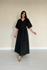 Siyah Pileli Uzun Elbise