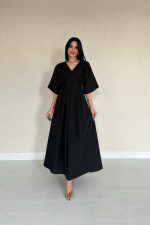 Siyah Pileli Uzun Elbise - Görsel 2