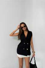 GOLD DÜĞMELİ KETEN YELEK