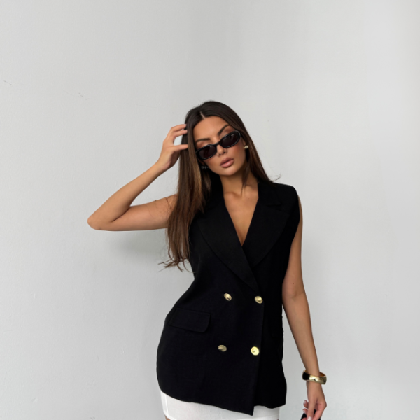 GOLD DÜĞMELİ KETEN YELEK