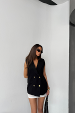 GOLD DÜĞMELİ KETEN YELEK - Görsel 2