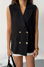 GOLD DÜĞMELİ KETEN YELEK - Görsel 3