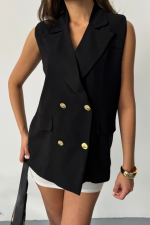 GOLD DÜĞMELİ KETEN YELEK - Görsel 4