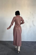 Pudra Boydan Düğmeli Deri Elbise - Görsel 3