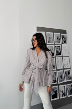 ÇİZGİLİ BAĞLAMA DETAYLI KRUVAZE POPLİN GÖMLEK