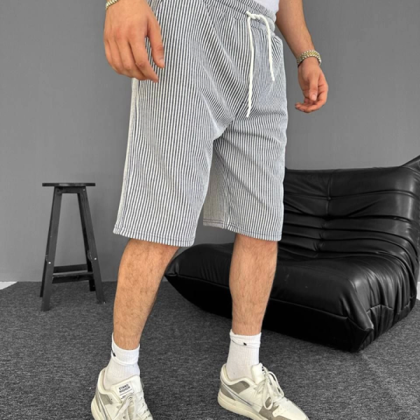 Su Yolu Çizgili Cepli Şort- Gri