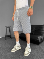 Su Yolu Çizgili Cepli Şort- Gri - Görsel 3