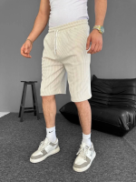 Su Yolu Çizgili Cepli Şort- Bej