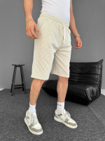 Su Yolu Çizgili Cepli Şort- Bej - Görsel 3