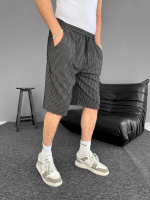 Su Yolu Çizgili Cepli Şort- Siyah - Görsel 2