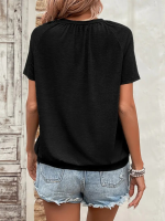 Kadın Kısa Kollu V Yakalı Büzgü Detaylı Viskon Bluz - Görsel 3